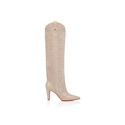 CHRISTIAN LOUBOUTIN SANTIA BOTTA85 MM BOOTS ALLIGATOR EMBOSSED CALF LEATHER AND VEAU VELOURS PEARL WOMEN 32505539062